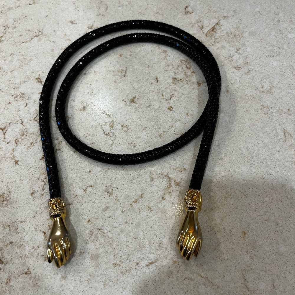 Black Vintage Mesh Necklace / Belt  Gold Hands Clasp DL Auld